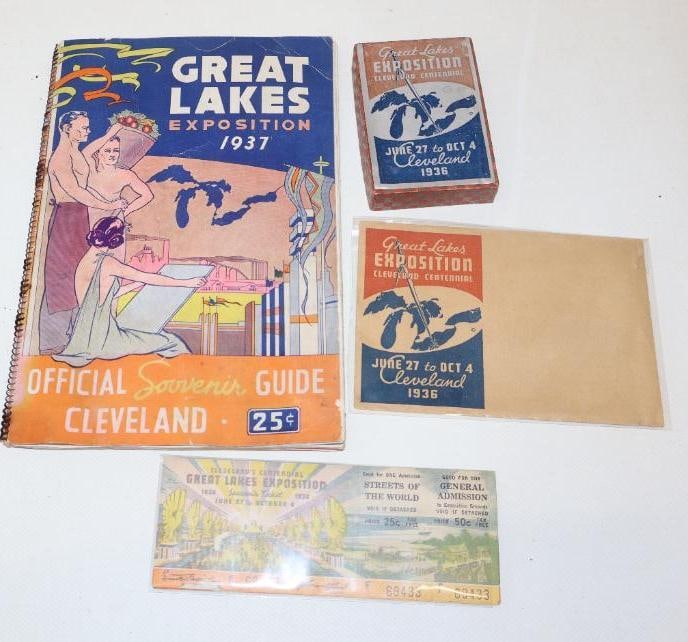 Group of 4 1936 and 1937 Great Lakes Expedition Souvenir Book Envelope Souvenir Ticket and Playing (1 of 2)