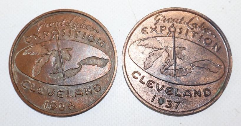 Group of 2 1936 and 1937 Cleveland Great Lakes Expedition Indian Head Lucky Penney Souvenirs (1 of 2)