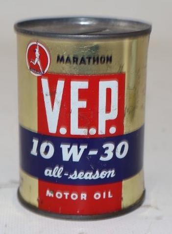Marathon V.E.P. Oil Can Coin Bank: 2" diameter
