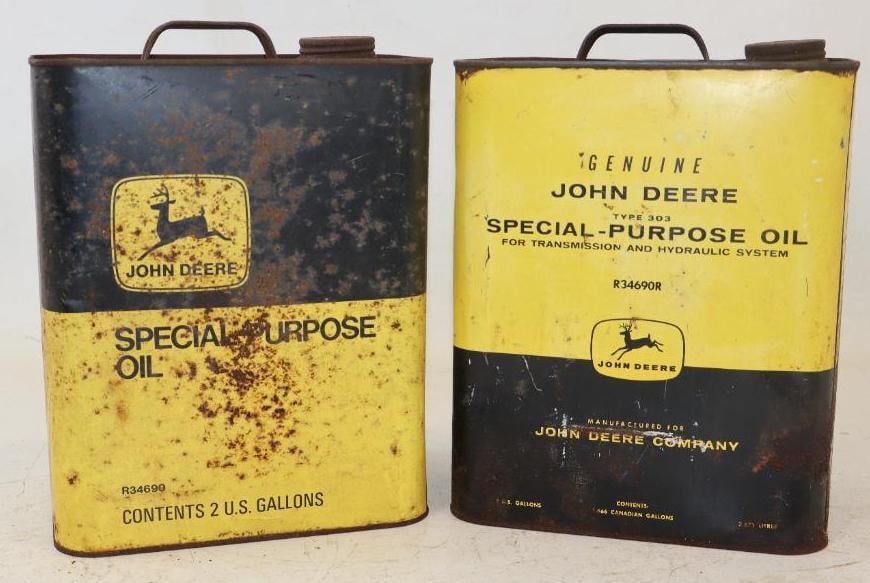 Group of 2 John Deere Tractor Two Gallon Motor Oil Cans (1 of 2)