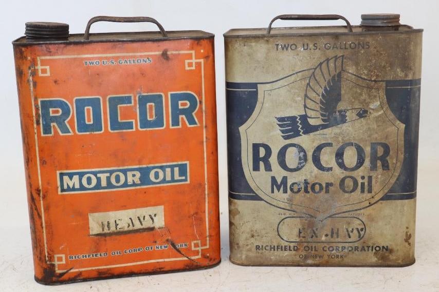 Group of 2 Richfield (Rocor) Two Gallon Motor Oil Cans: Empty