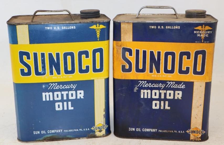 Group of 2 Sonoco Mercury Made Two Gallon Motor Oil Cans: Empty