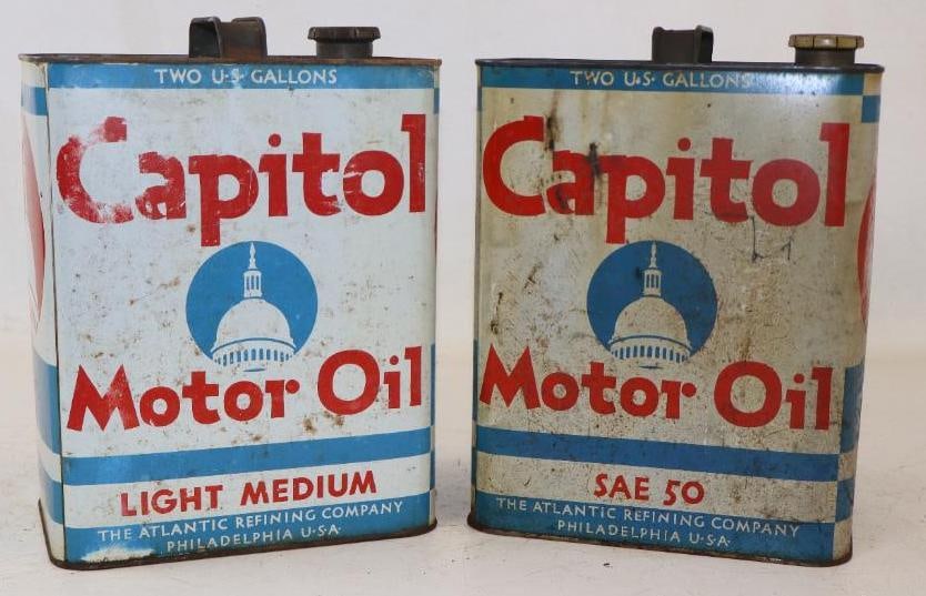Group of 2 Atlantic Refining Capital Two Gallon Motor Oil Cans: Empty