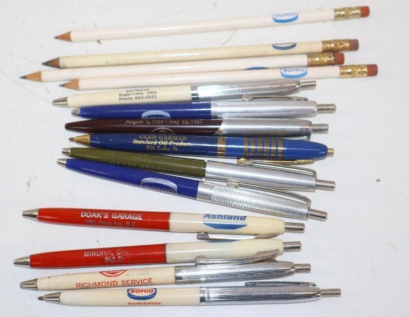 Group of 14 Sohio And Ashland Advertising Pens And Pencils: largest is 6.50"