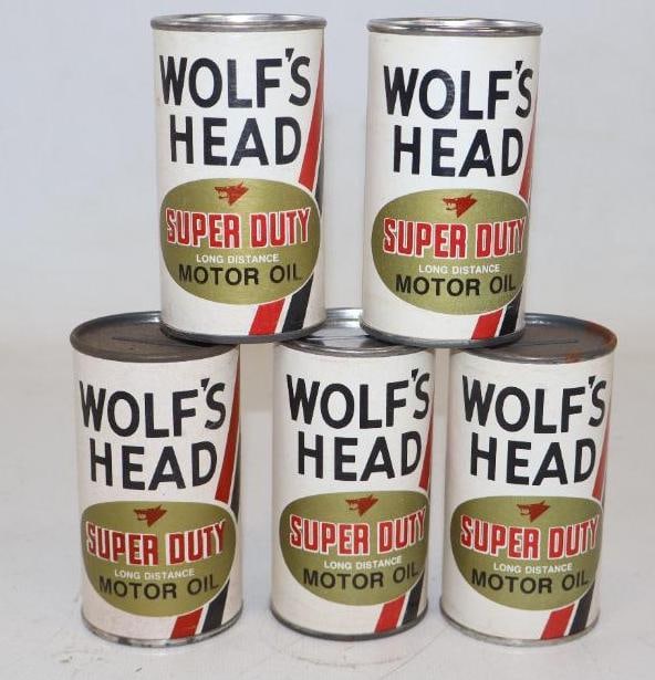 Group of 5 Wolf's Head Super Duty Oil Can Coin Banks: 2" diameter each