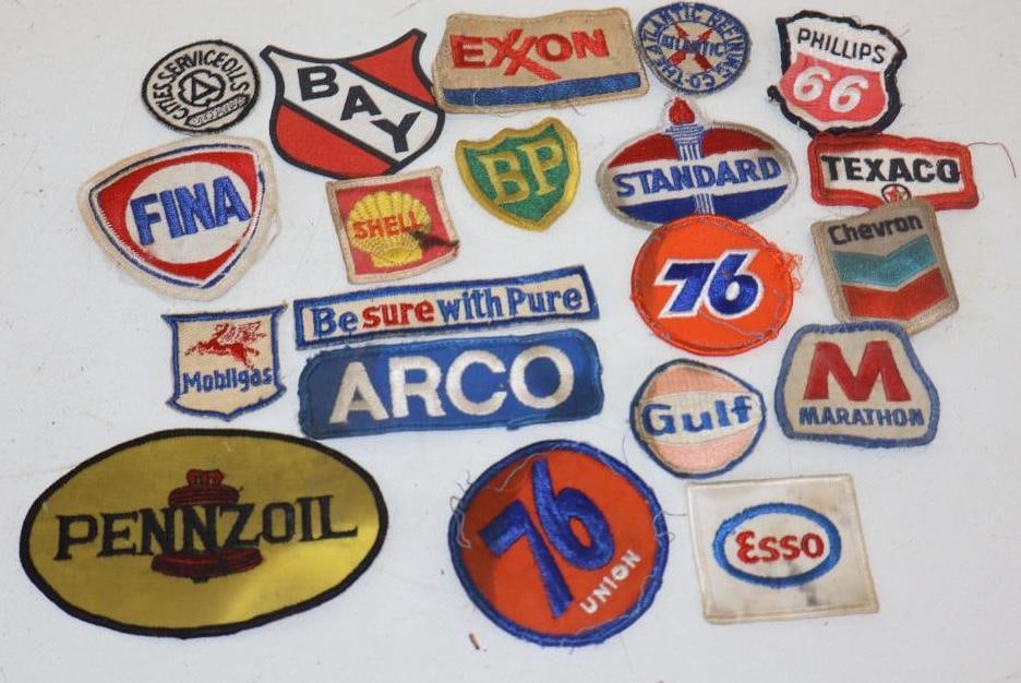 Group of 20 Different Gas And Oil Advertising Patches: largest is 5" x 3"