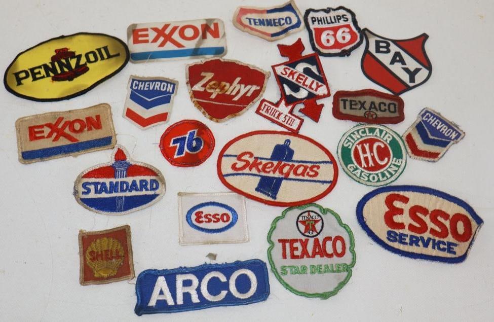 Group of 20 Different Gas And Oil Advertising Patches: largest is 4.50" x 3"