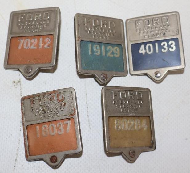 Group of 5 Ford Cleveland Stamping Plant Employee Pin Back Badges: 1.25" x 1.50" each