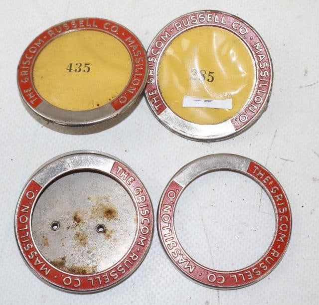 Group of 4 Griscom -Russell Company Massillon Ohio Employee Pin Back Badges: 2" diameter 1 badge missing pin back