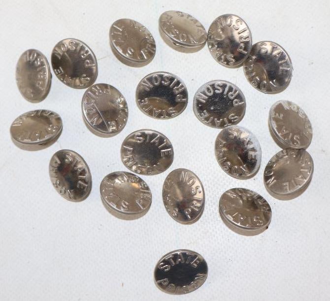 Group of 19 Embossed State Prison Coat Buttons: .75" diameter each
