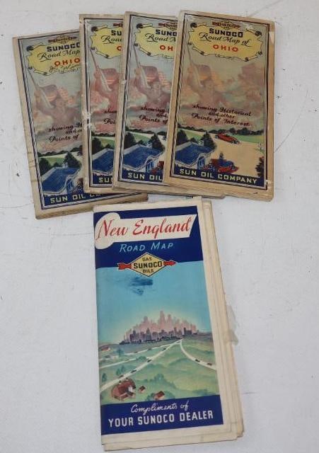 Group of 5 Sunoco Sun Oil Advertising Road Maps (1 of 2)