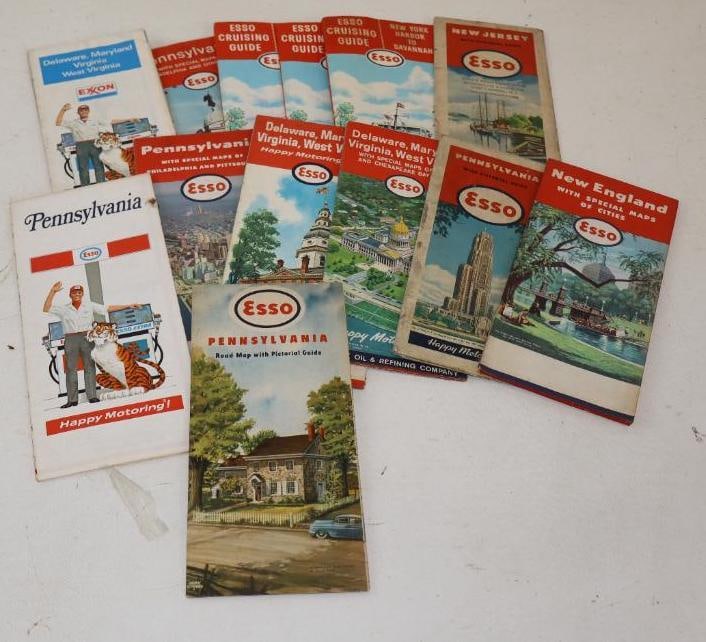 Group of 13 Esso Road And Cruising Maps: 9.50" x 4" largest