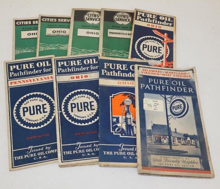 Group of 9 Cities Service And Pure Oil Path Finder Maps (1 of 2)