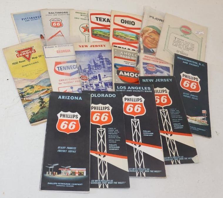 Group of 17 Amoco, Texaco, Atlantic, Conoco And Phillips 66 Advertising Gas Station Maps (1 of 2)