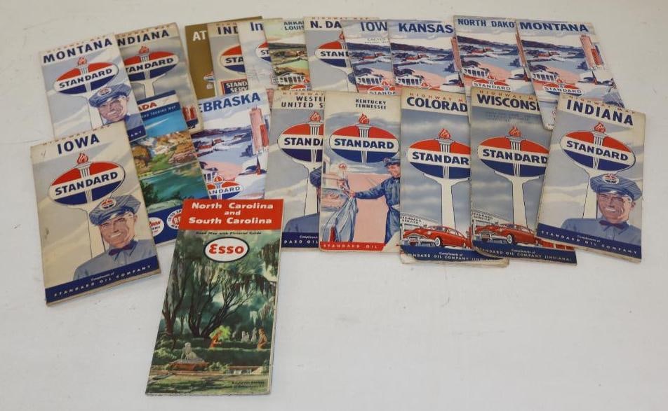 Group of 20 Standard ,Chevron And Esso Advertising Gas Station Maps: 9" x 4" largest