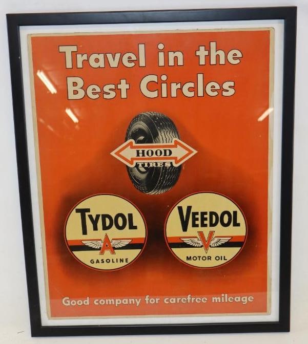 Hood Tires, Tydol, Veedol Cardboard Framed Advertising Sign (1 of 4)