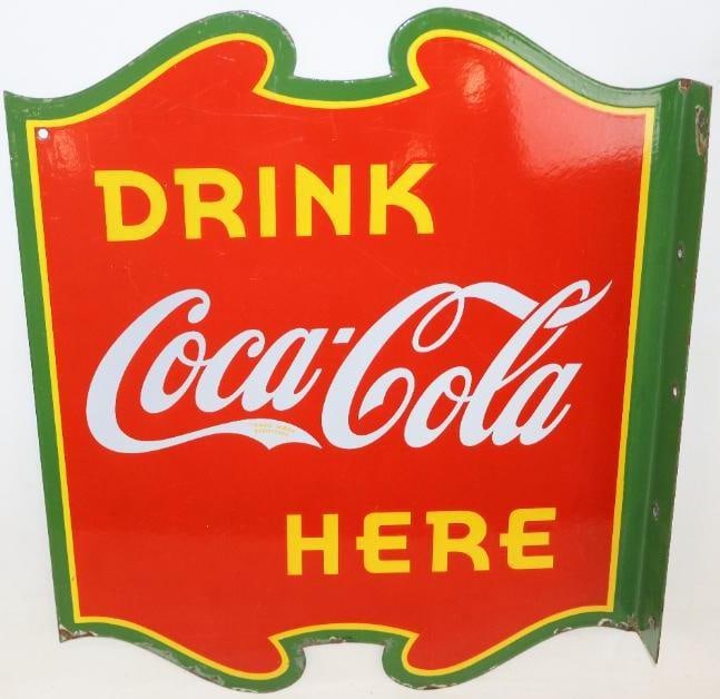 Drink Coca-Cola Here Double Sided Die Cut Porcelain Flange Sign (1 of 17)