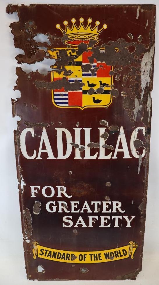 Rare Cadillac Motor Car Company Dealership Porcelain "Lighthouse" Advertising Sign (1 of 5)