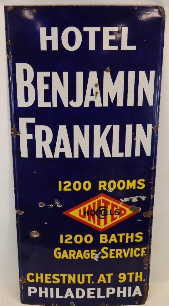 Porcelain Ben Franklin Hotel of Philadelphia, PA "Lighthouse" Advertising Sign (1 of 5)