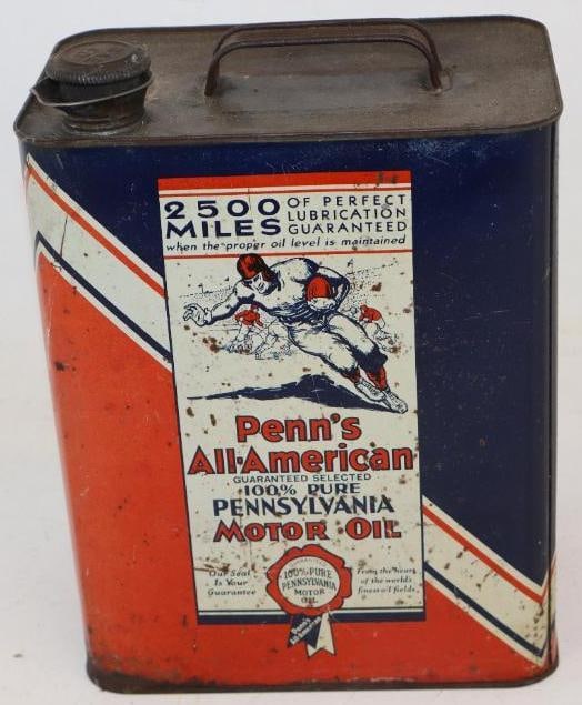 Penn's All American Motor Oil 2 Gallon Can w/ Football Graphics (1 of 6)