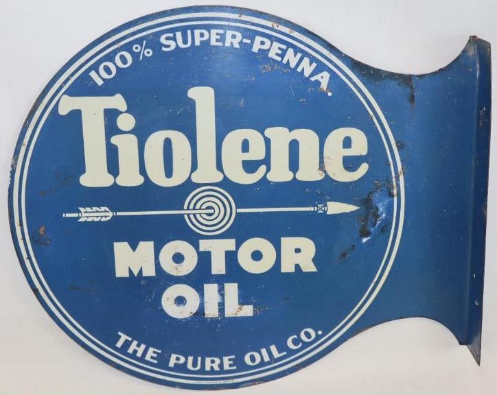 Pure Tiolene Motor Oil Double Sided Flange Sign (1 of 10)