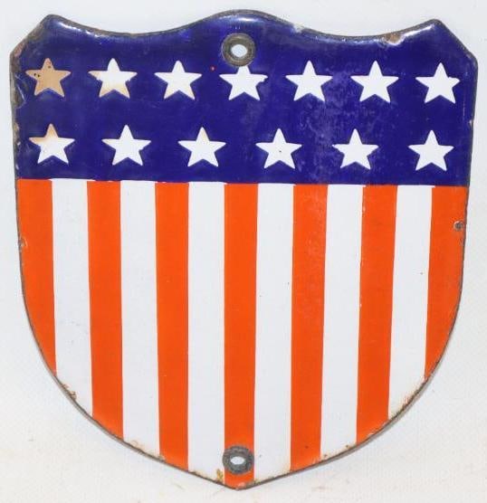 Early Porcelain Stars and Stripes Shield Sign (1 of 4)