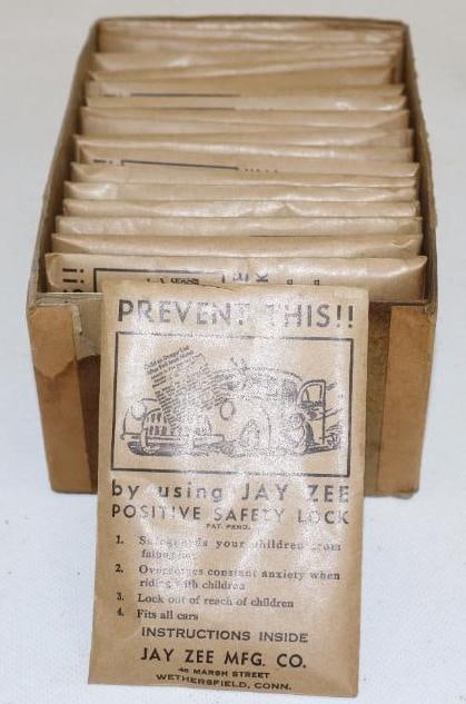 Group of 20 1930's Jay Zee Positive Safety Automobile Locks In Original Box: 7" x 4.50" x 3"