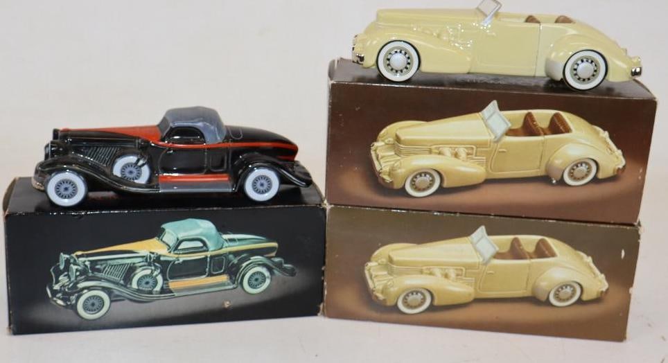 Group of 3 Cord And Auburn Avon Car Shaped Cologne Bottles in Original Boxes: 10" x 4" x 3.75" each
