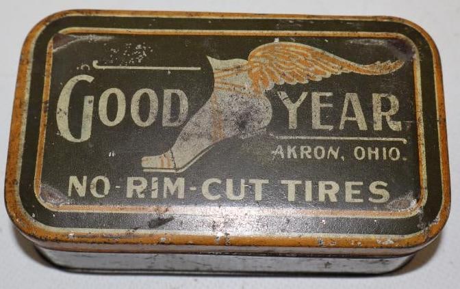 1920's Goodyear No-Rim-Cut Tires Repair Tub Tin: 4.50" x 2.50" x 1.50"