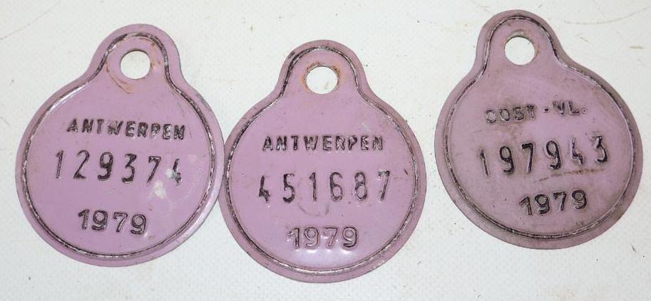 Group of 3 1979 Antwerpen Bicycle Licenses: 2.50" x 3" each