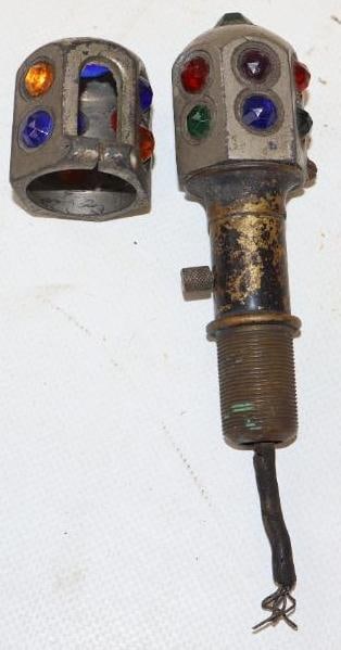 Group of 2 1920's Jeweled Automobile Dash Lights: largest is 4" x 1.25" x 1.25" largest is missing 1 jewel