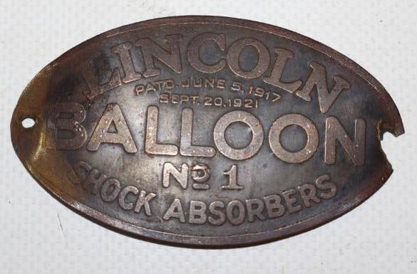 Brass Lincoln Balloon Shock Absorbers Identification Tag (1 of 2)