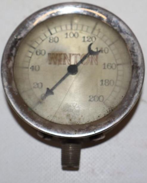 Winton Motor Car Co Pressure Gauge: 2.75" diameter glass has a crack