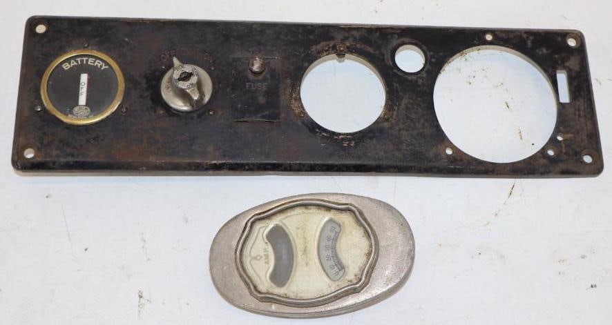 Group of 2 Different Battery And Oil Instrument Gauges: largest is 15" x 4"