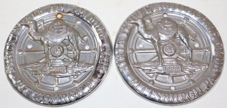 Group of 2 Masonic Syria Temple Automobile Club Pittsburg PA Radiator Badges: 5" diameter each