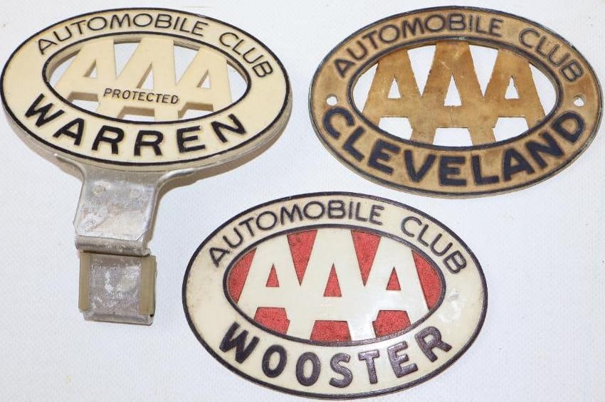 Group of 3 Wooster, Cleveland And Warren Ohio AAA License Plate Toppers And Radiator Badges (1 of 2)