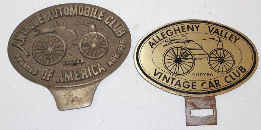 Group of 2 Antique Automobile Club Of America License Plate Toppers: 4.50" x 4" each