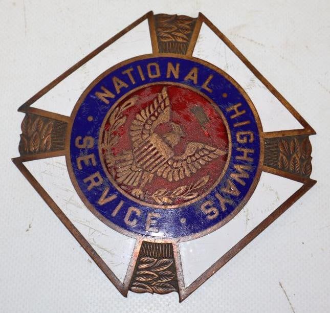 Cloisonne National Highway Service Radiator Emblem Badge: 4.75" x 4.75"