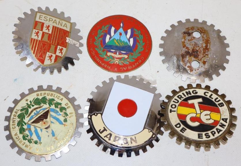 Group of 5 Spain, Japan, Central America And Touring Club of Spain Radiator Badges: largest is 3.75" diameter