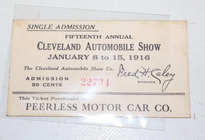 1916 Cleveland Auto Show Single Admission Paper Ticket Purchased By Peerless Motor Car Co (1 of 2)