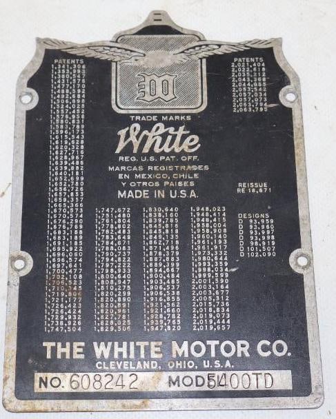 White Motor Car Serial Data Plate (1 of 2)