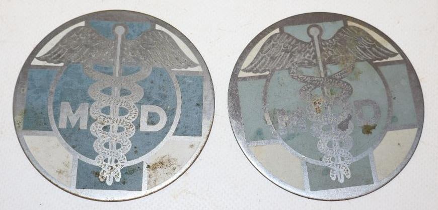 Group of 2 Medical Doctor Radiator Badges: 3.25" diameter each