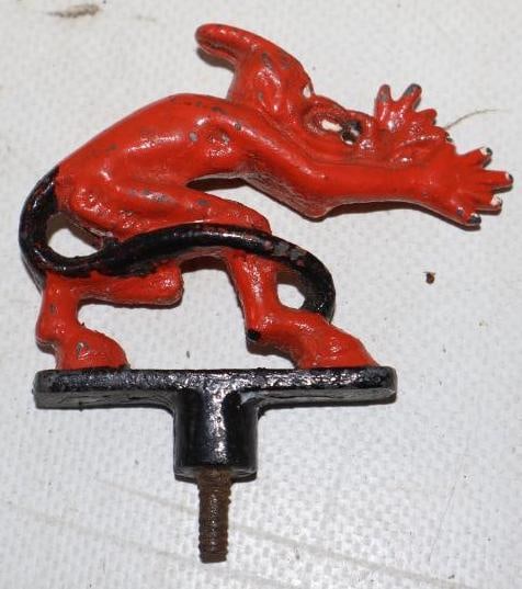 Cast Aluminum Devil Thumbing Nose Automobile Hood Ornament Mascot (1 of 2)