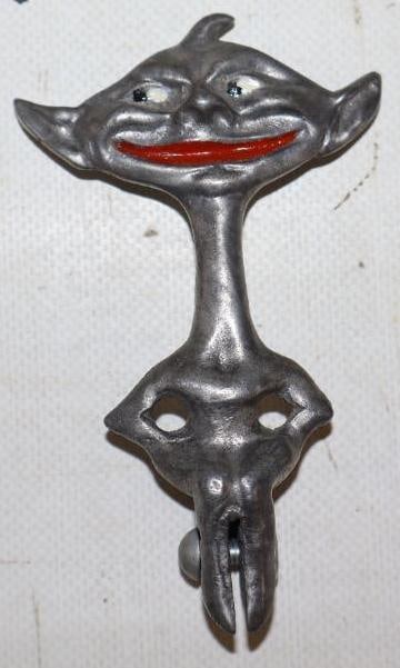 Seated Smirking Devil Cast Aluminum Automobile Hood Ornament Mascot (1 of 2)