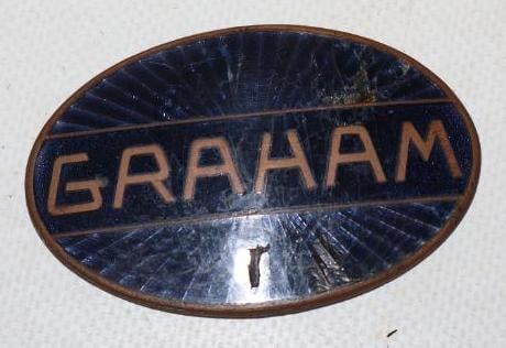 1934 Graham Paige Cloisonne Luggage Rack Emblem Badge: 2.5" x 1.75"