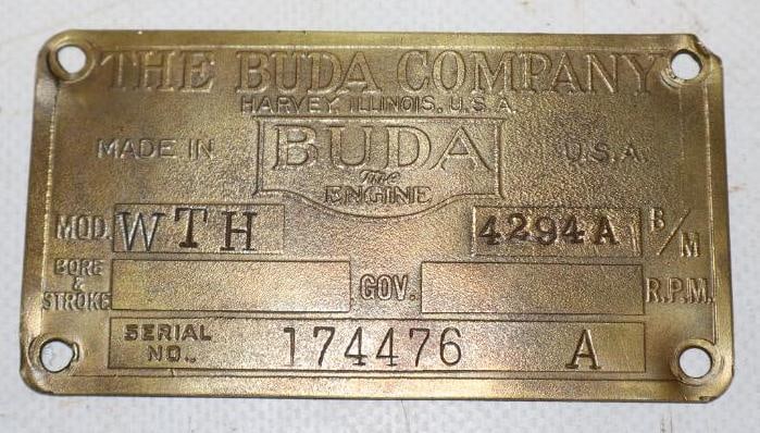 The Buda Company Brass Model and Serial Identification Tag: 3.5" x 2"