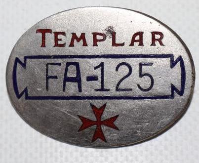 Cloisonne Templar Motor Car Co Employee Pin Back Badge: 1.75" x 1.25"