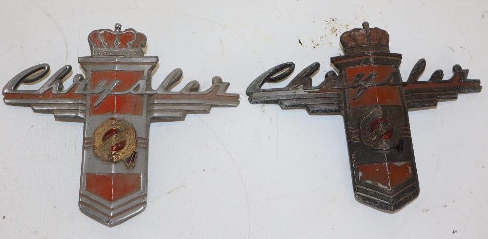 Group of 2 1948-46 Chrysler Winsor New Yorker Radiator Emblem Badges: 7.25" x 5.25" each