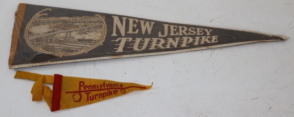 Group of 2 New Jersey And Pennsylvania Felt Turn Pike Pennants: largest is 25.50" x 8.25"