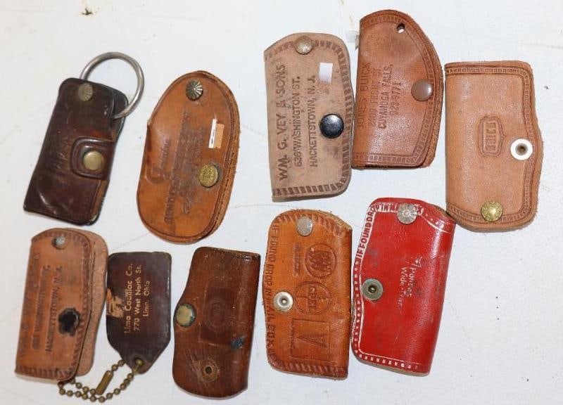 Group of 10 Buick, Cadillac, Pure, Pontiac And Oldsmobile Leather Key Keepers: largest is 2.50" x 1.50"
